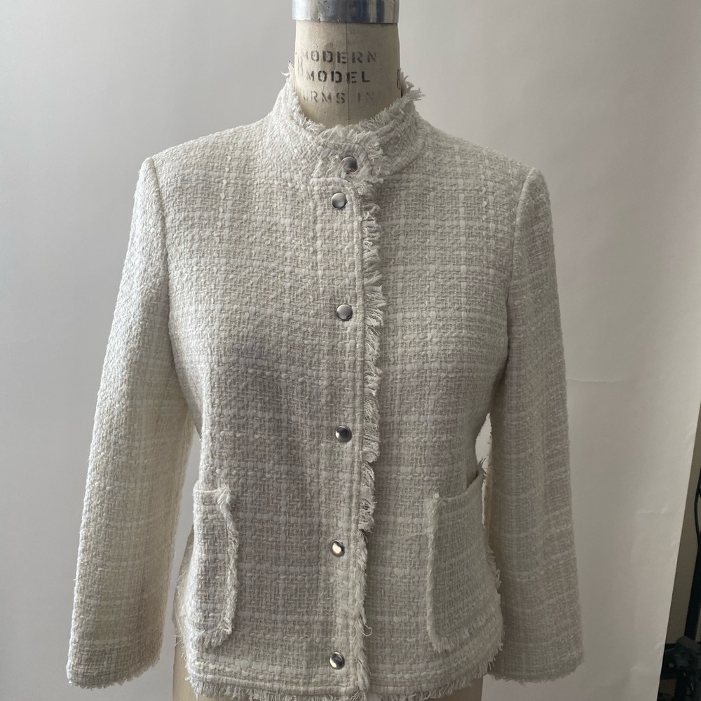 Ann Taylor Cream Blazer with Frayed Trim
